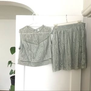 Skirt and Top! Seafoam green, lace, sz L